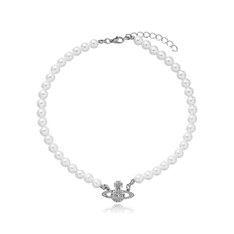 Подвеска‑колье (Ce Kun jewelry) «Saturn» с жемчугом и инкрустацией из кристаллов, золотистая/серебристая, 18,8 см
