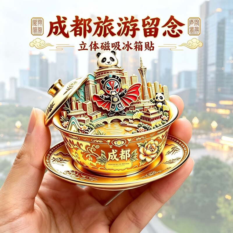 Chengdu Gaiwan Tea Panda Refrigerator Magnet, Sichuan Opera Face-Changing Cultural and Creative Tourism Souvenir, Magnetic Decoration, Small Gift Chengdu Gaiwan Tea Panda Refrigerator Magnet, Sichuan Opera Face-Changing Cultural and Creative Tourism Souvenir, Magnetic Decoration, Small Gift