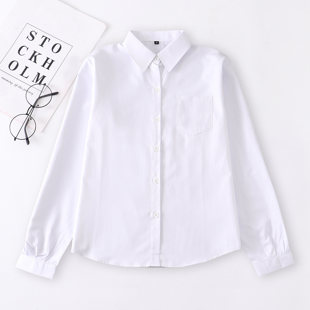 Camicia bianca da uniforme JK giapponese, top da studente, uniforme scolastica in stile giapponese, maniche lunghe, colletto quadrato appuntito, angolo_voghion.com