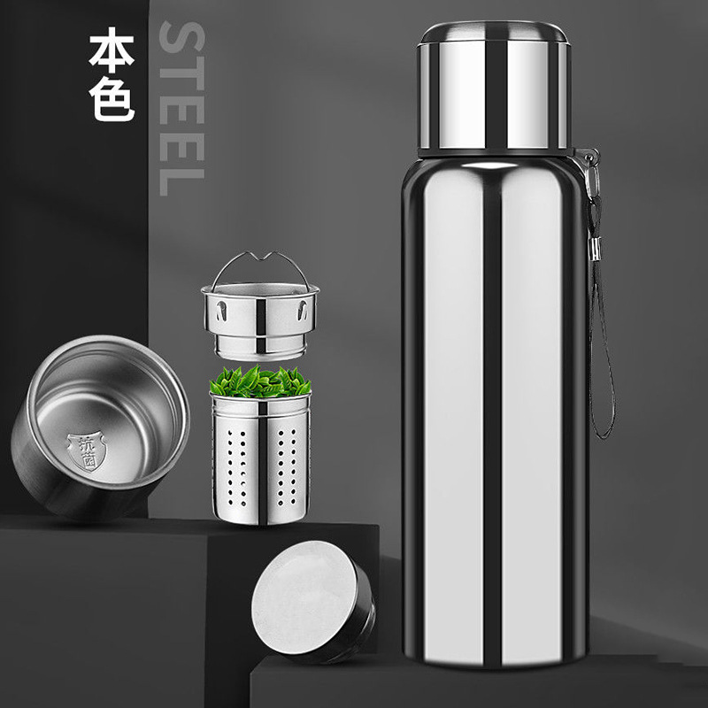Taza de aislamiento de gran capacidad, hervidor de agua para exteriores de acero inoxidable 304, taza de separación de té de acero, taza de agua para hombres y mujeres, taza de té
