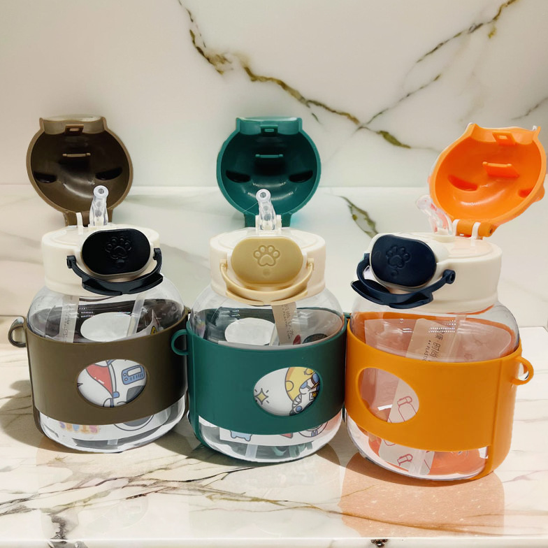 Baijia 5016 nuevos vasos de plástico lindo taza de agua diversión paja taza niños estudiante portátil hervidor de agua portátil