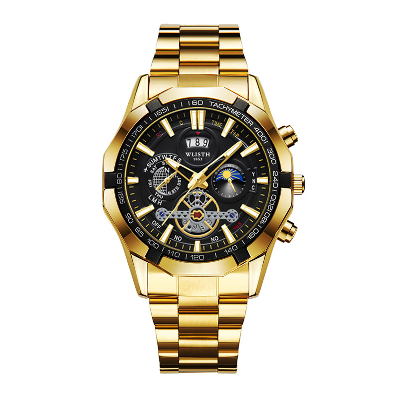 WLISTH Reloj para hombre de la marca suiza Reloj de cuarzo impermeable luminoso con esfera grande Reloj para hombre con calendario de banda de acero Reloj de comercio exterior