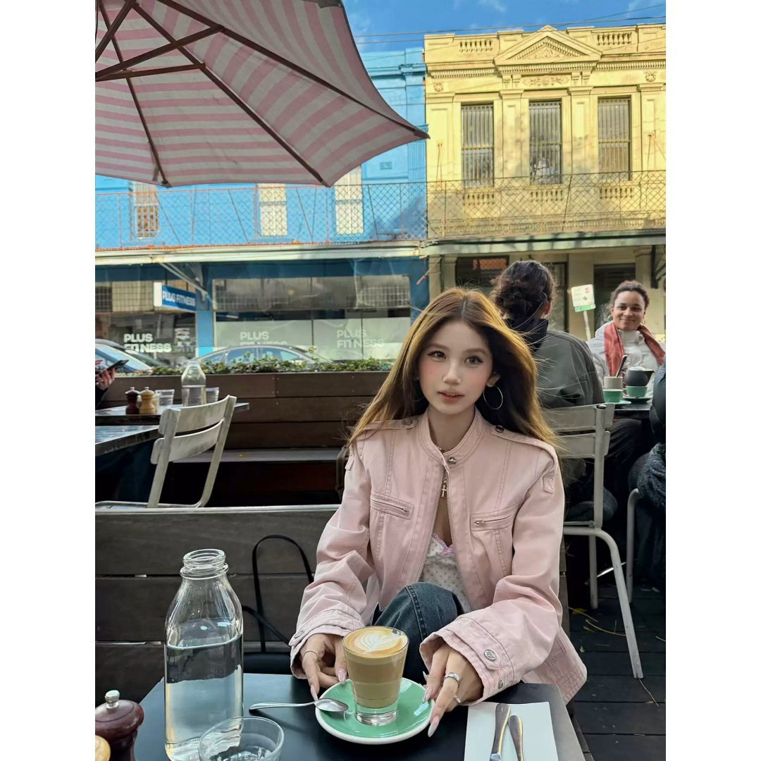 Tongiuu 美式玩家 复古水洗立领正肩短外套女短款休闲夹克上衣秋