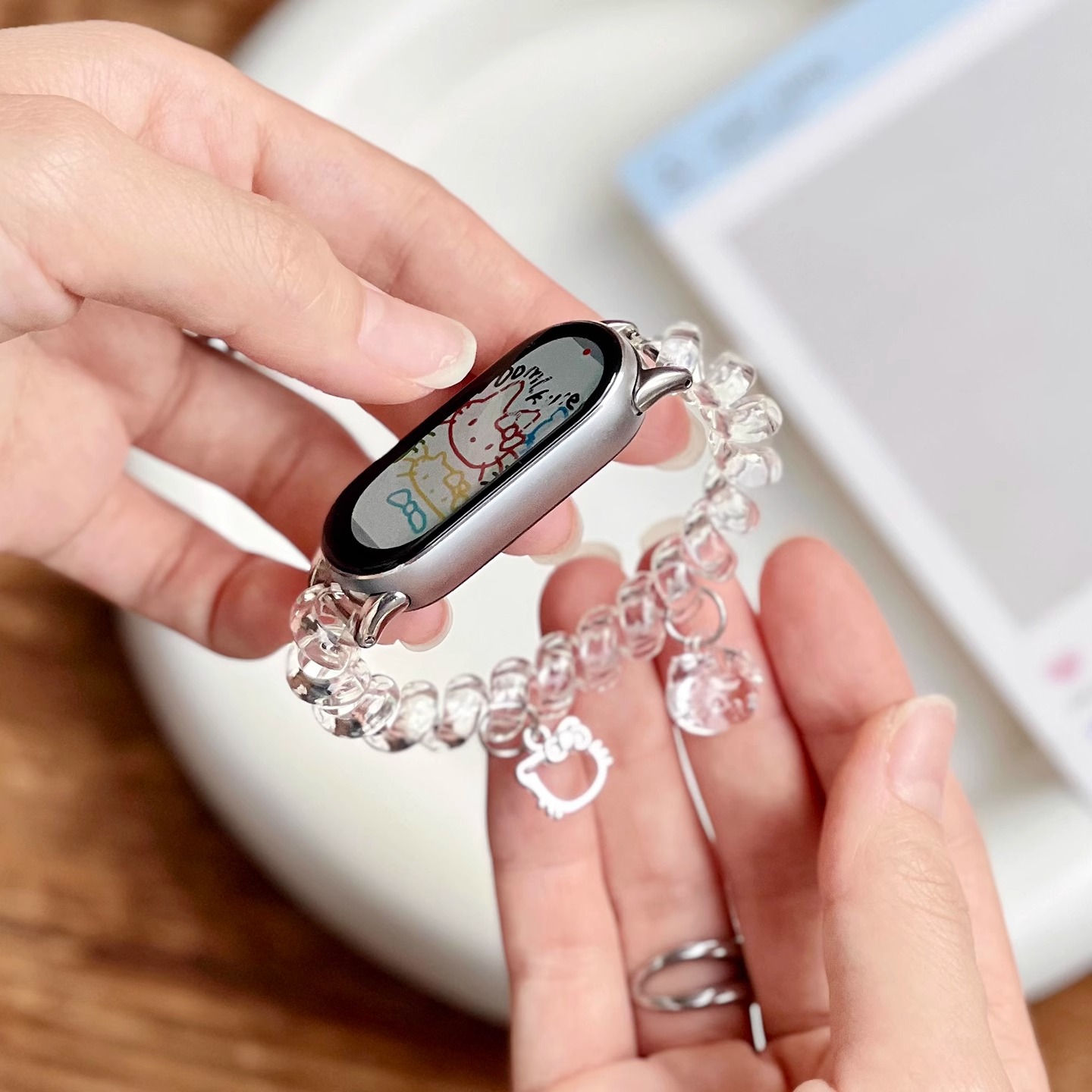 [Kt Cat] Suitable for Xiaomi Mi Band 10 Strap 9 New Transparent Telephone Line Watch Ring Hair Tie 8 Wristband Women's Summer