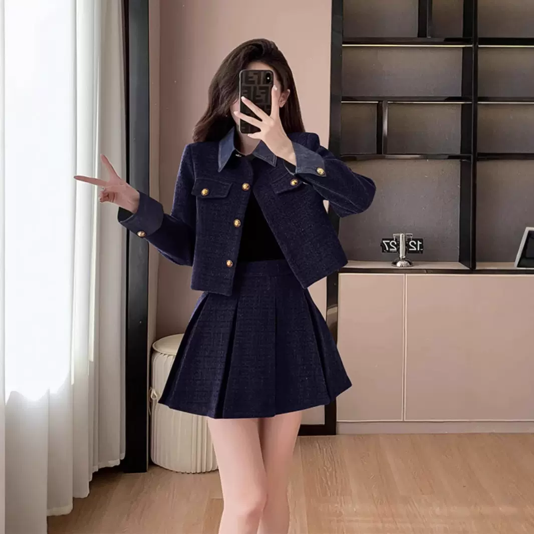 秋冬法式名媛红色小香风连衣裙女本命年衣服新年战袍百褶裙两件套
