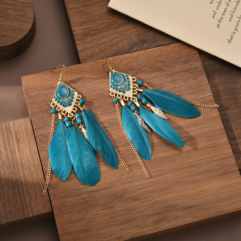 Fashion Jewelry Tassel Bohemian Retro Feather Alloy Earrings display picture 7