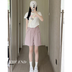 工装阔腿裤短裤女夏季薄款2025新款美式复古运动裤子直筒五分裤子