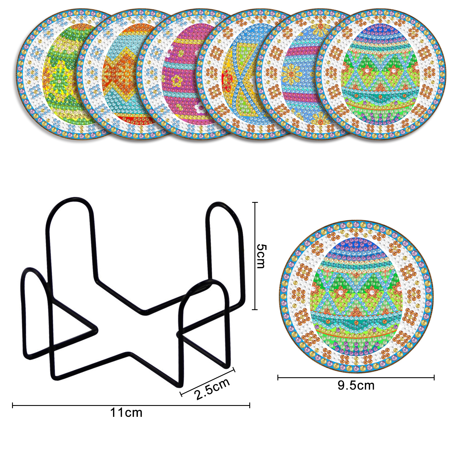 Pintura de diamante de madera alrededor de la almohadilla de taza de madera hecha a mano almohadilla de mesa marco de hierro pintura decorativa de la sala de estar