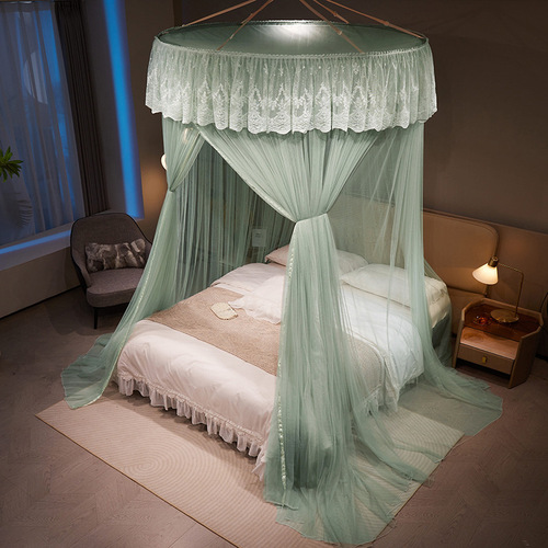 Cross-border beautiful lace ceiling mosquito net, hanging type household curtain, floor-standing, no installation required, round top double mosquito net, factory wholesale