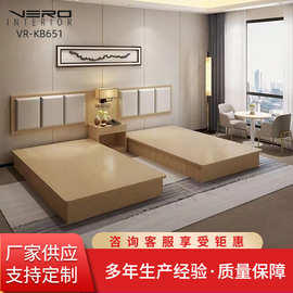 酒店宾馆专用床标间全套家具定制公寓旅馆客房软包床靠新中式木床