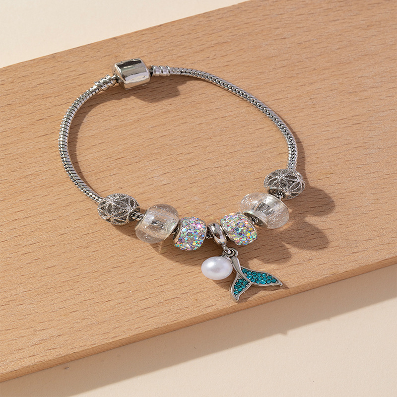 Pulsera Panjia Dora DIY cuentas explosivas transfronterizas colgante de cola de sirena azul cuentas de cristal accesorios de bola de diamante image 5