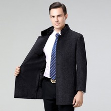 冬季毛领双面羊绒大衣男中年中长款羽绒内胆加厚羊毛呢子外套大衣