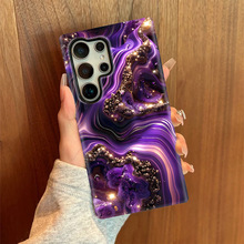 紫色水晶大理石纹韩国菲林壳适用三星S24至尊手机壳简约纹理防摔