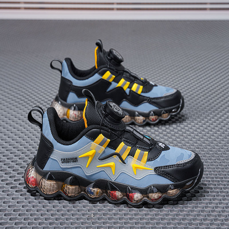 Zapatos de los niños zapatilla Otoño e Invierno de malla de cuero hebilla giratoria moda de moda Zapatos de la escuela primaria zapatos de los niños