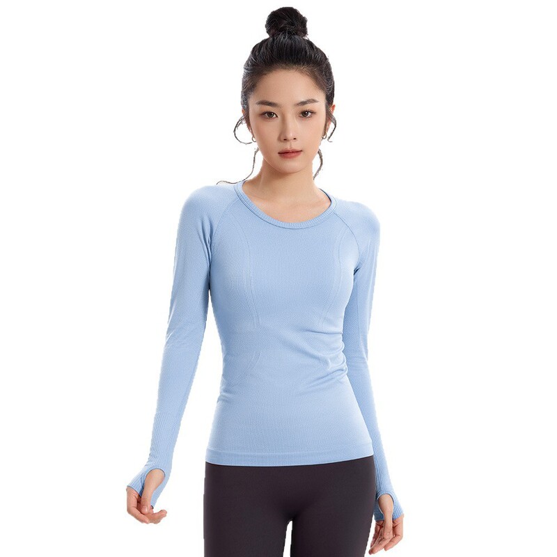 Seamless One-Piece Yoga Wear Round Neck Slimming Look Sports Long-Sleeved 2024 Autumn and Winter Tops and T-Shirts Versatile