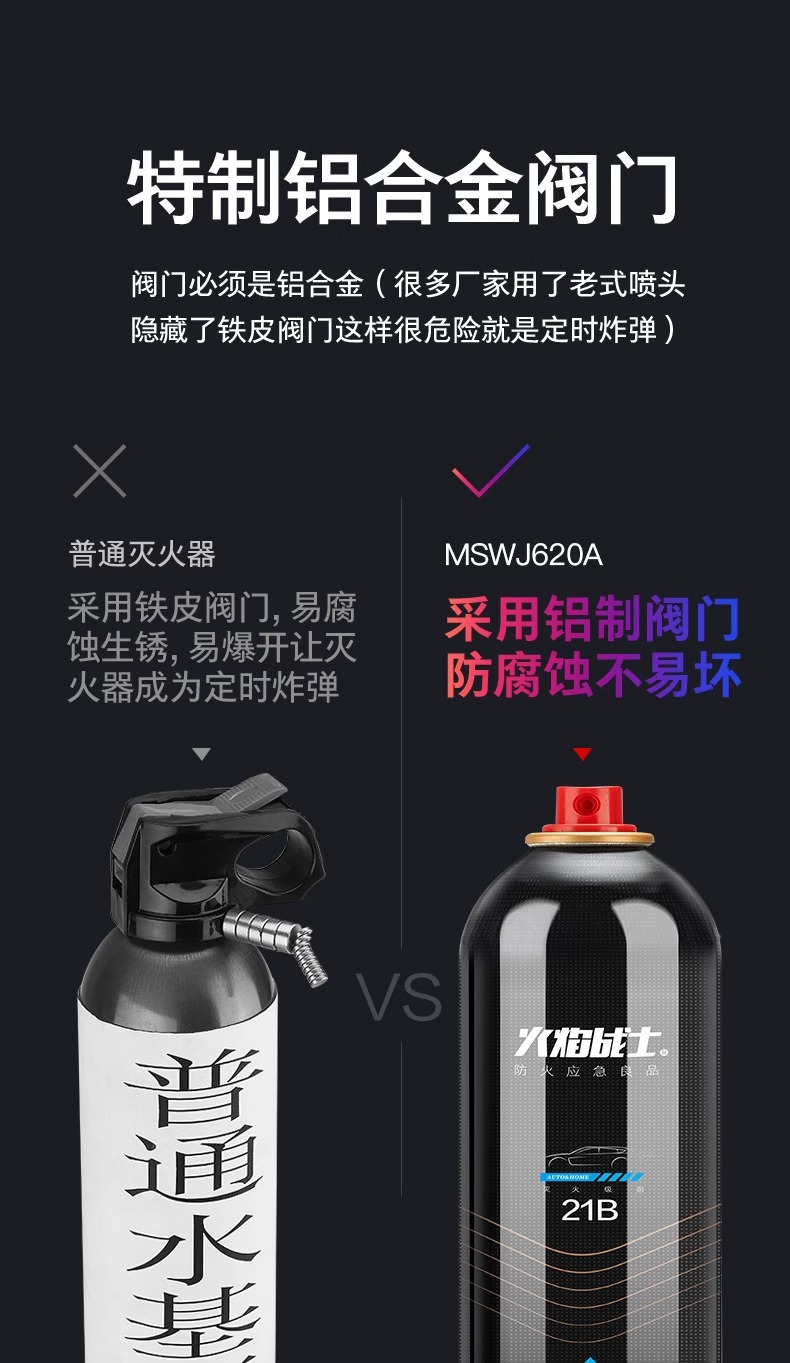Fire Warrior car fire extinguisher 620ml small portable 21B water-based fire extinguisher car powerful fire extinguisher