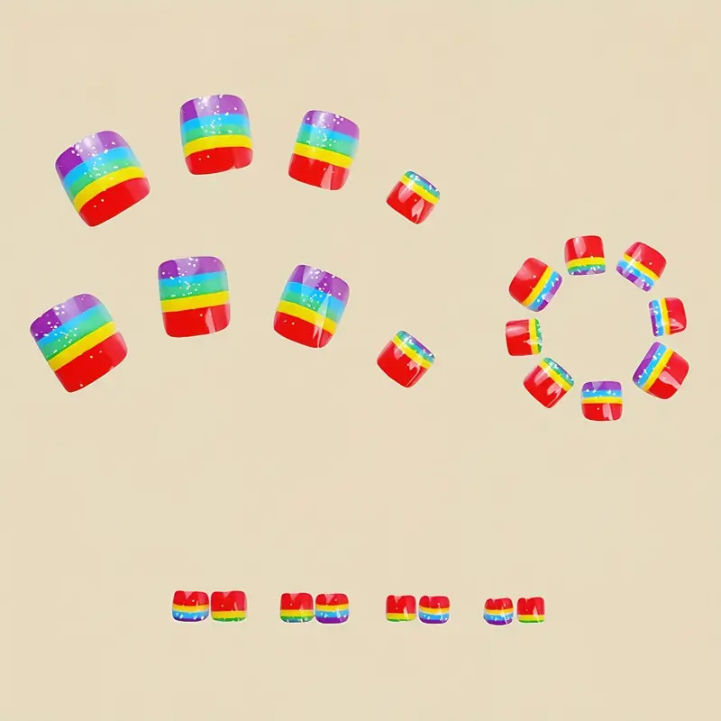 Uñas postizas de uñas de color de verano uñas de pies a rayas parche de uñas de uñas de estilo ins