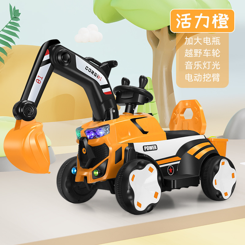 Excavadora eléctrica para niños se puede sentar en un coche de juguete para niños gran excavadora de ingeniería de cuatro ruedas image 13