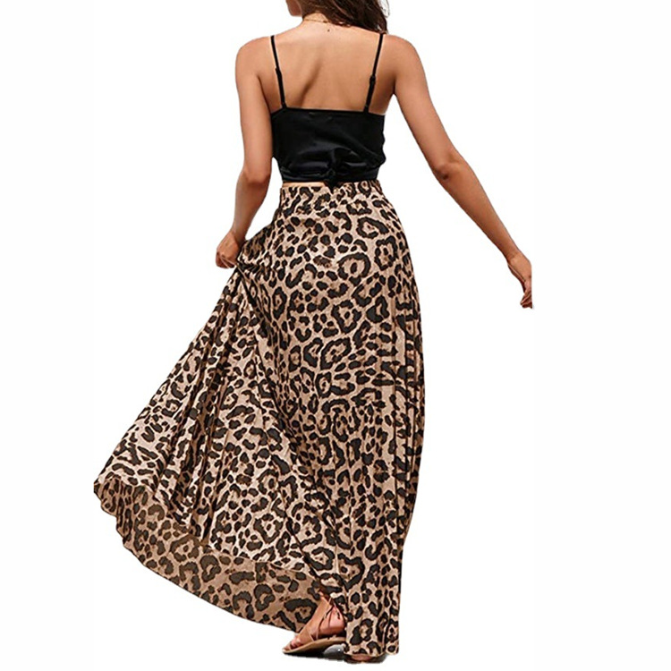 Jupe longue bohème évasée taille haute à imprimé léopard pour femme, collection été 2022_voghion.com