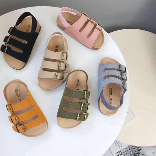 2024 Spring New Korean INS Style Children's Roman Sandals for Boys and Girls, Wood Toe Simple Style Beach Shoes