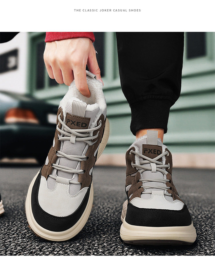 Giày bốt cổ cao lót lông giữ ấm mùa đông cho nam, đế dày, phong cách casual — gạo xám, nâu đen chi tiết 15