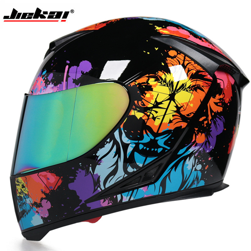 Jiekai casco de bicicleta de coche eléctrico casco completo de hombres y mujeres personalidad de la cubierta completa Four Seasons doble lente cálida tapa antiniebla