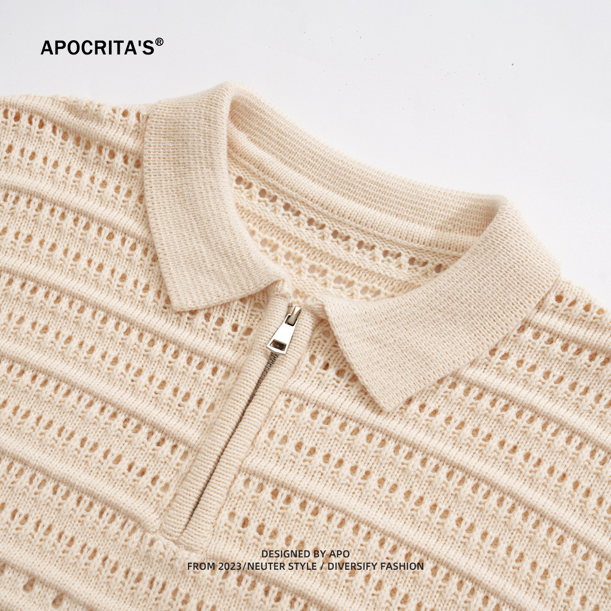 APO Men's Wear | Lazy Sweater Texture 2023 Autumn/Winter Fashionable Polo Collar Long Sleeve Half Open Open Open Open Open Zipper Sweater