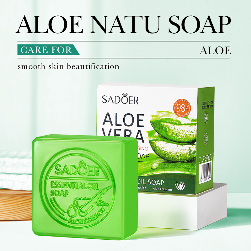 All English SADOER Aloe Soap Gentle Cleansing and Moisturizing Handmade Soap for Cross-border Trade Wholesale