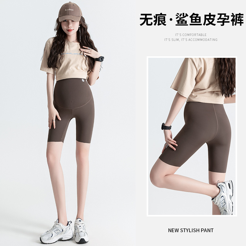 Pregnant women's leggings summer new thin fifth pants seamless belly support shark pants yoga pants pregnant women's shorts