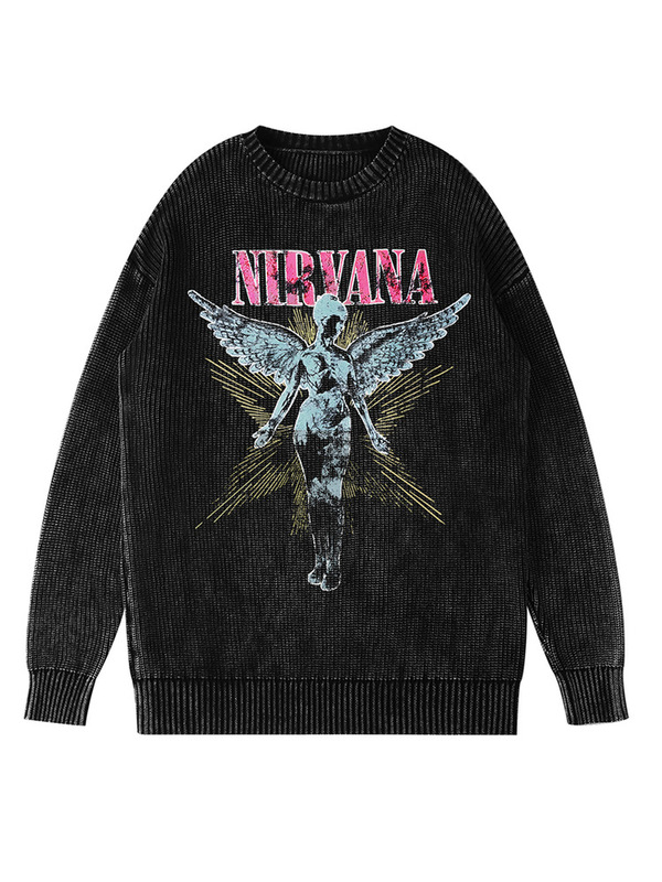 Nirvana Band Nirvana Autumn and Winter Heavy Thickeneded Rock American Washed Retro Round Neck Knitwear Knitwear for Men Nirvana Band Nirvana Autumn and Winter Heavy Thickeneded Rock American Washed Retro Round Neck Knitwear Knitwear for Men