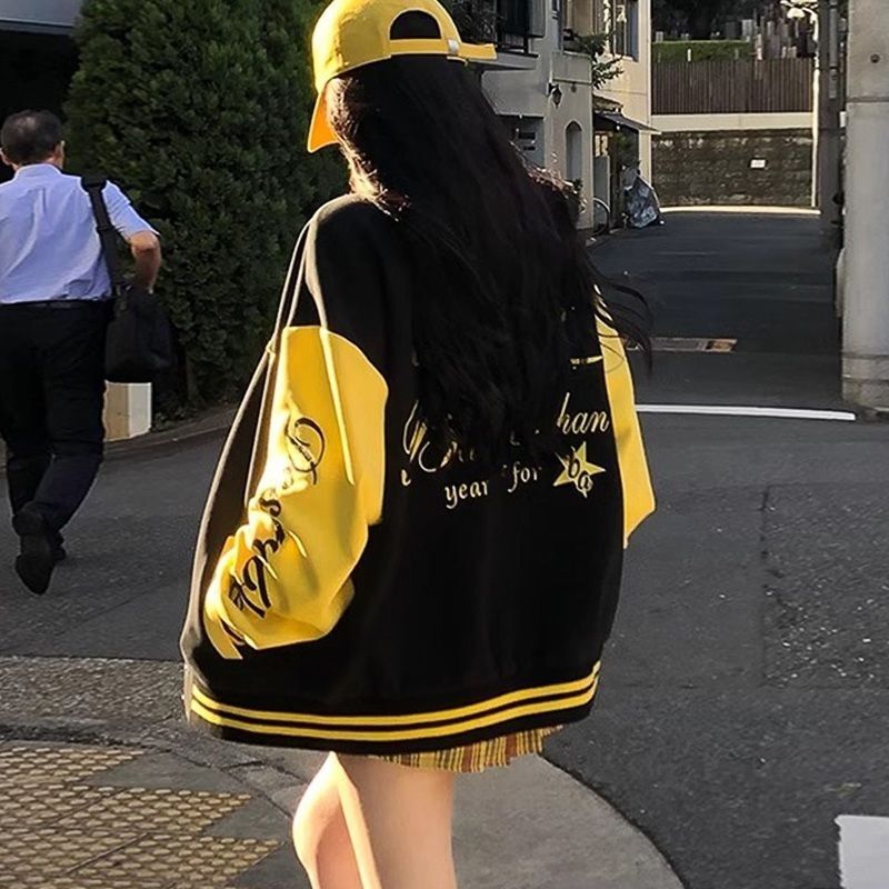 2025 New Casual Loose Color-Blocking Versatile Trendy Patchwork Jacket American Embroidery Retro Baseball Coat