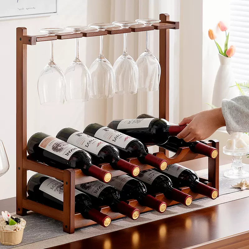 桌面酒架红酒杯架置物架酒柜展示架家用客厅多层红酒架子竹制严选