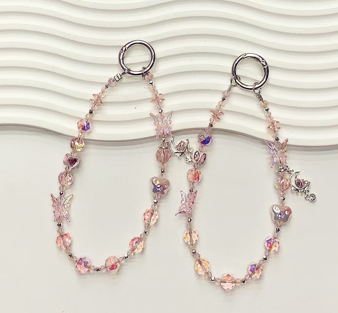 Alta sensación de cuentas de vidrio esmaltado cadena de teléfono móvil pulsera colgante de moda explosión de cristal cuentas de llavero bolsos colgante