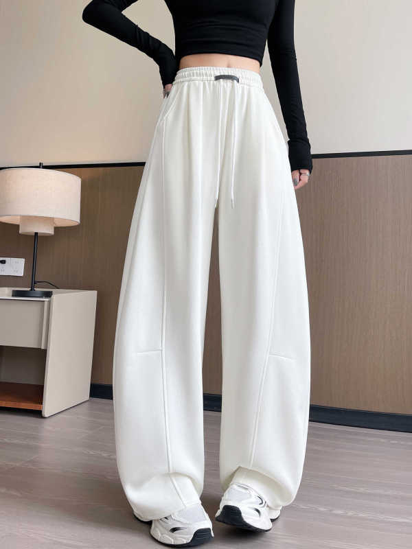 白色运动卫裤女2025秋季小个子宽松bf慵懒风休闲松弛感弯刀阔腿裤|undefined