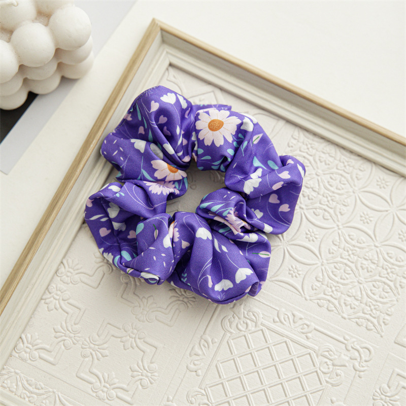 Changchun flower blue printing series large intestine hair band headgear cross-border elastic headrope satin hair band hair accessories_voghion.com