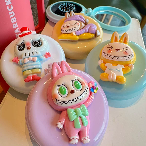 Cartoon Labu Monster Folding Mirror Children's Portable Comb Dual-Use Mini Air Cushion Comb Cosmetic Mirror