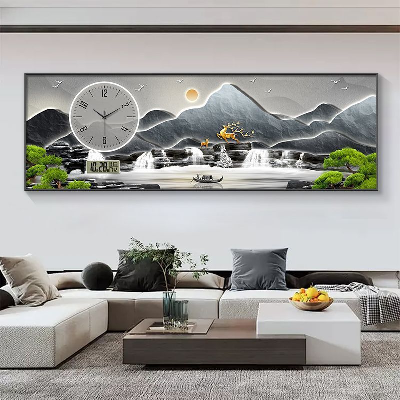 Liushui Shengcai sala de estar decoración pintura correa reloj calendario perpetuo reloj electrónico sofá fondo reloj de pared sala de té pintura iluminación