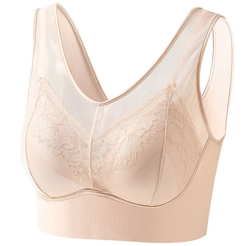 Invisible Back Beauty Lace Bra with Fixed Cups for Contouring and Lifting, Wireless Beauty Back Underwear for Women, Thin
