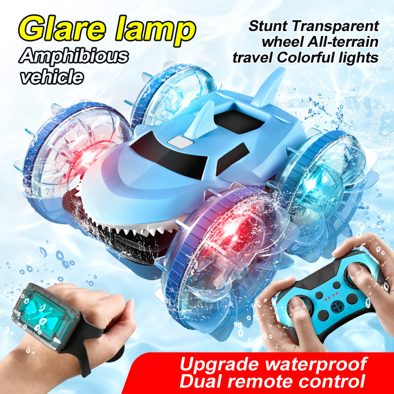 Cross-border shark amphibious waterway remote control car colorful lights double-sided stunt toy car 2.4G remote control car toy Cross-border shark amphibious waterway remote control car colorful lights double-sided stunt toy car 2.4G remote control car toy