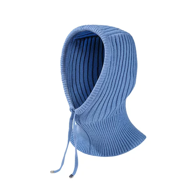 Autumn and winter new knitted scarf hat one-piece drawstring multifunctional warm knitted one-piece hat solid color neck protection collar