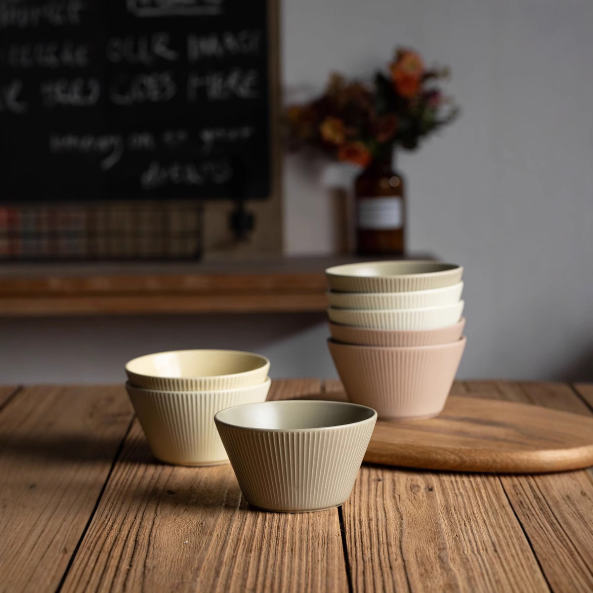 Retro estereoscópico vertical relieve de 5 pulgadas conjunto de tazón de cerámica tazón de arroz imperfecto