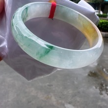批发天然缅甸翡翠A货 玉手镯三彩正圈无裂缝手镯批发