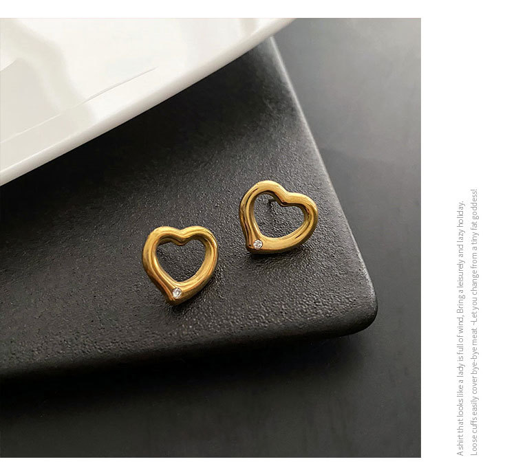 7g Weight Rhinestones Insert Material Ear Studs Classification Sweet Heart Shape Titanium Steel Plating Inlay Rhinestones Ear Studs 1 Pair