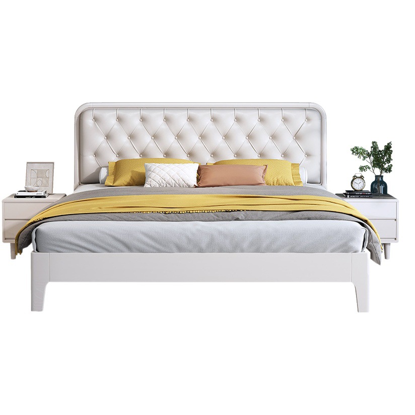 Nórdico cama de madera maciza blanco suave moderno minimalista 1,8 cama doble dormitorio principal cama 1,5 m alta caja cama de almacenamiento