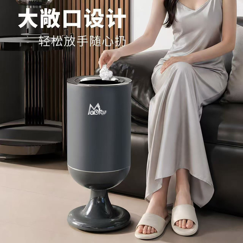 Light luxury wine glass-shaped trash can, with wheels for easy movement, suitable for home use, large-capacity food waste bin with a hidden bag for hygienic cleaning
