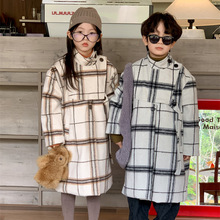 韩版男女童外套2023秋冬新款儿童时髦洋气格子中长款宝宝呢子大衣