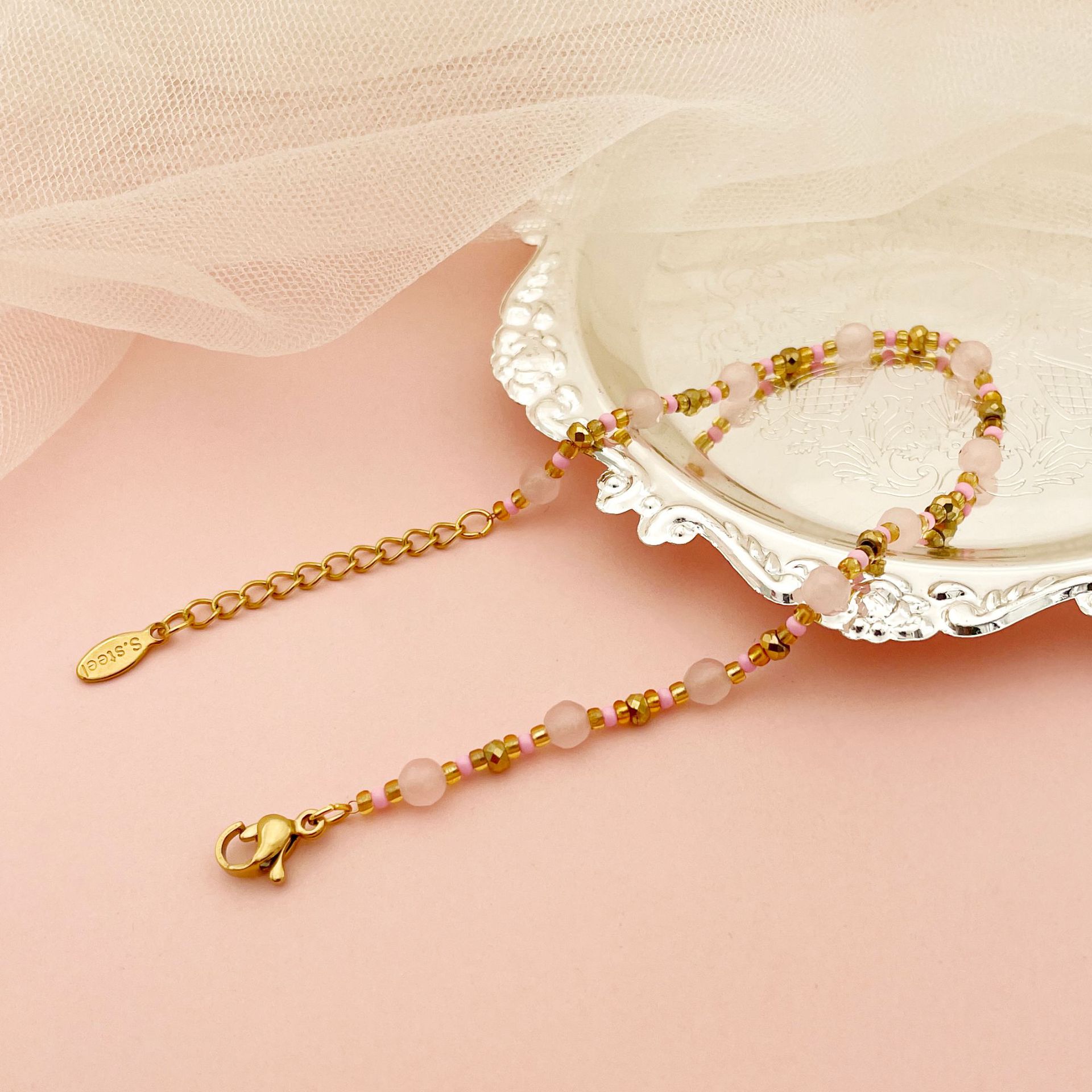 Simple Style Circle Titanium Steel Beaded Bracelets 1 Piece