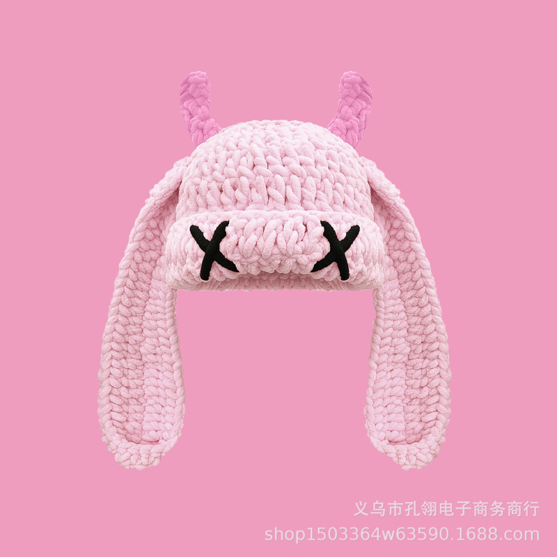 日系甜美多巴胺小恶魔毛线帽子女秋冬新款户外百搭保暖加厚针织帽|undefined