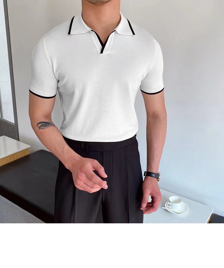 Men's Stripe Patchwork Polo Shirt Men's Clothing display picture 11