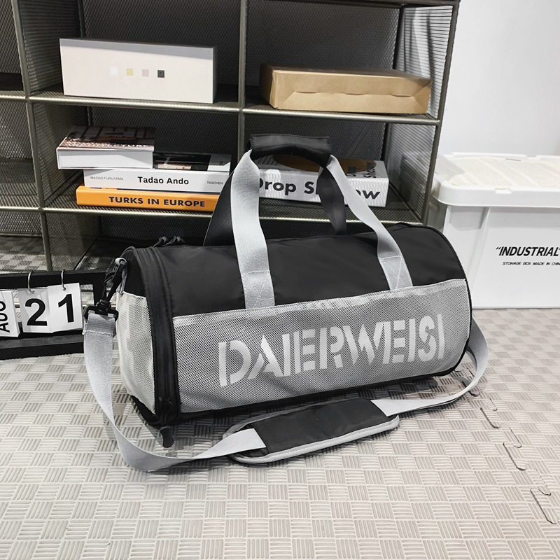 Bolsa cilíndrica simple de letras de gran capacidad nueva moda bolsa deportiva de fitness bolsa de viaje ligera a prueba de agua
